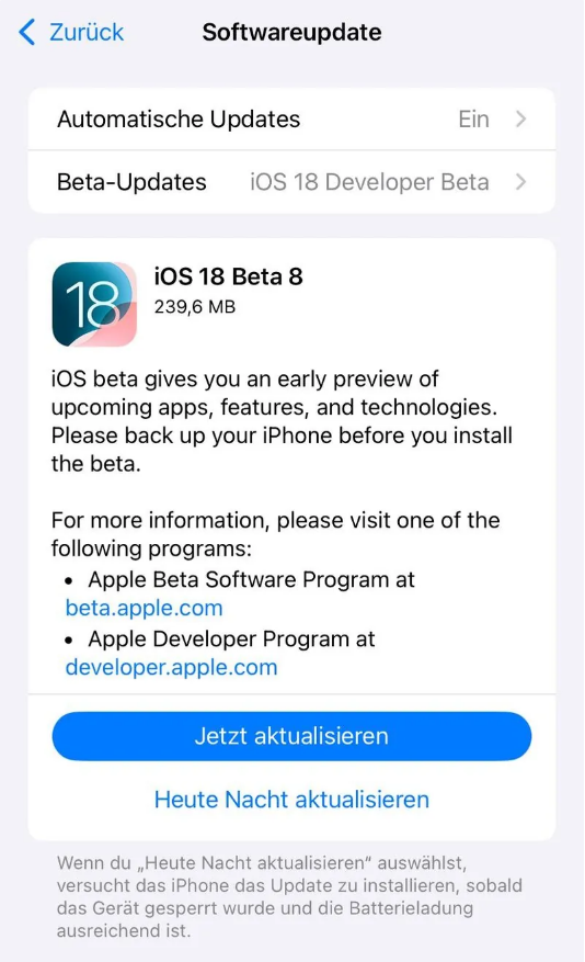 鱼峰苹果手机维修分享苹果 iOS / iPadOS 18 开发者预览版 Beta 8 发布 